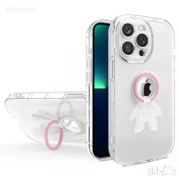 Силиконов калъф Spaceman за Iphone 14 Pro, с пръстен, Розов, снимка 1