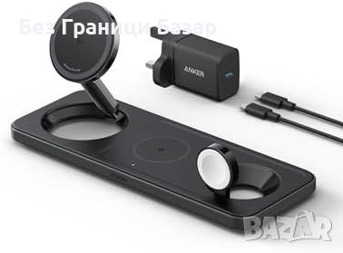 Нова бърза 15W Anker 3 в 1 MagSafe Зарядна Станция Apple iPhone, AirPods и Watch, снимка 1