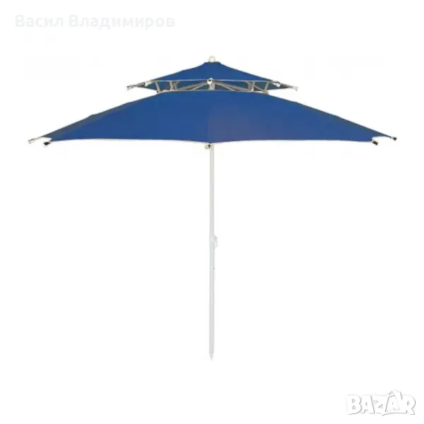 Премиум градински чадър с анти-вятър система, син, Ø220 см, снимка 1