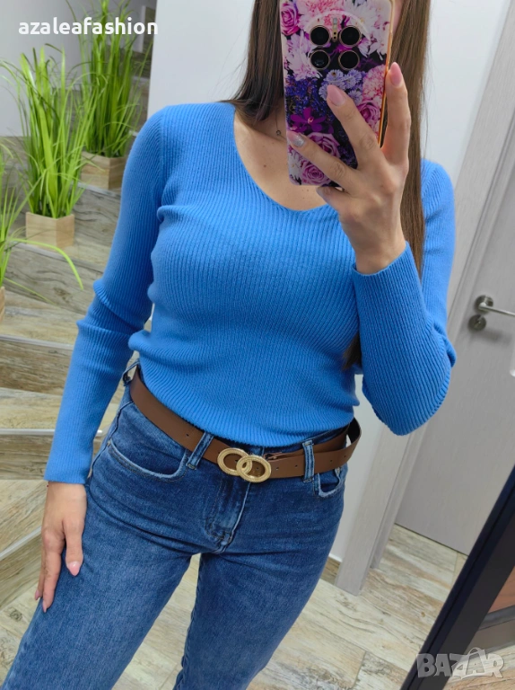 Дамски пуловер син цвят, снимка 1