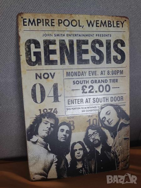 Genesis 4 NOV 1974,Empire Pool,Wembley-метална табела (плакет), снимка 1