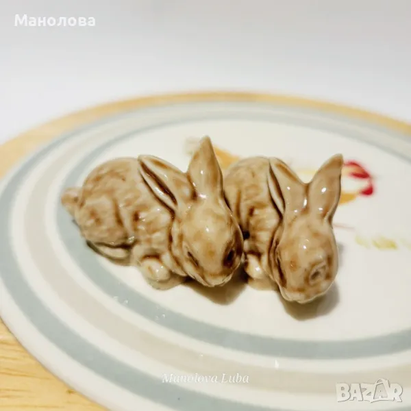 Две малки колекционерски фигурки на зайчета Wade Ceramics., снимка 1
