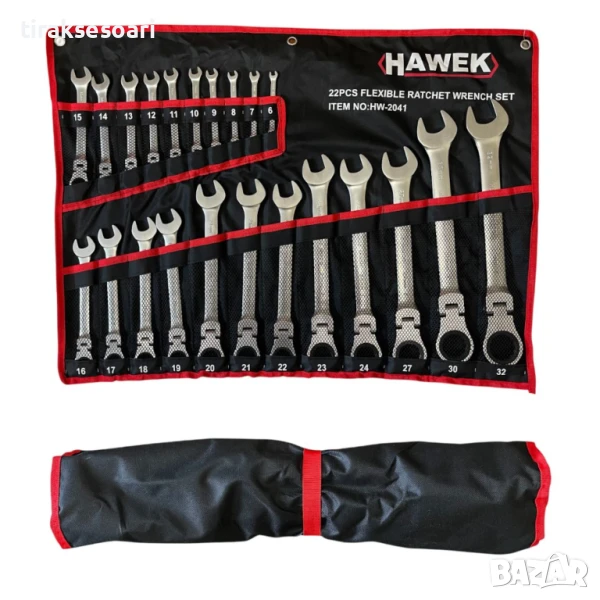 Комплект Звездогаечни Трещотни Ключове с Чупещо Рамо 6-32 мм – 22 части HAWEK, снимка 1