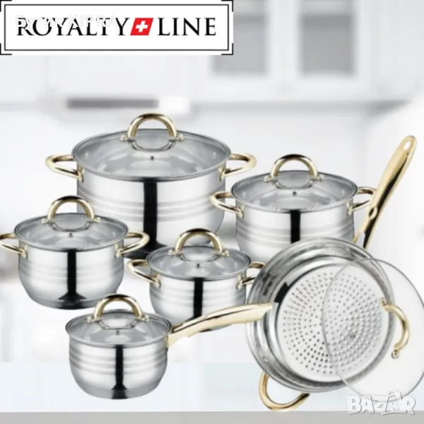 Комплект тенджери и тиган Royalty Line RL-1231G, 12ч.,16К/16/18/ 20/24/24Tсм., Индукция, снимка 1