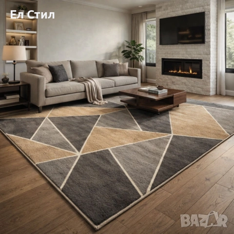 Модерен килим за хол 120х160см - Геометрични фигури и 3D ефект, Противоплъзгащ, снимка 4 - Килими - 53928312