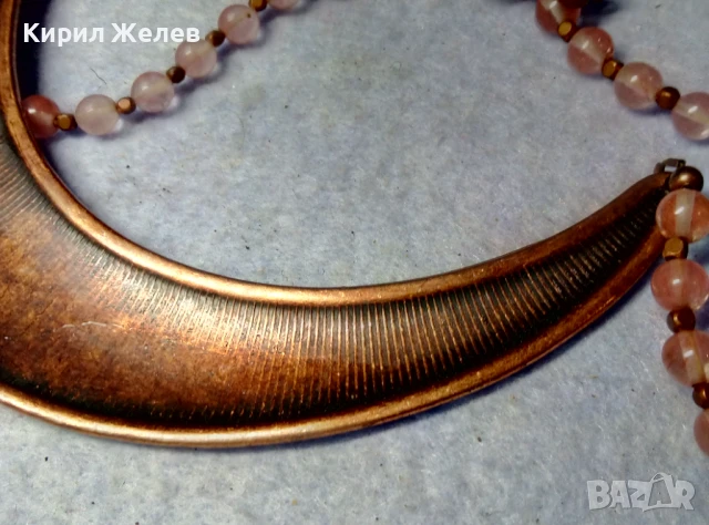 РАЗКОШНА ОРНАМЕНТИРАНА МЕДНА ОГЪРЛИЦА с РОЗОВ КВАРЦ РЕТРО АРТ БИЖУ 41793, снимка 12 - Колиета, медальони, синджири - 51371662