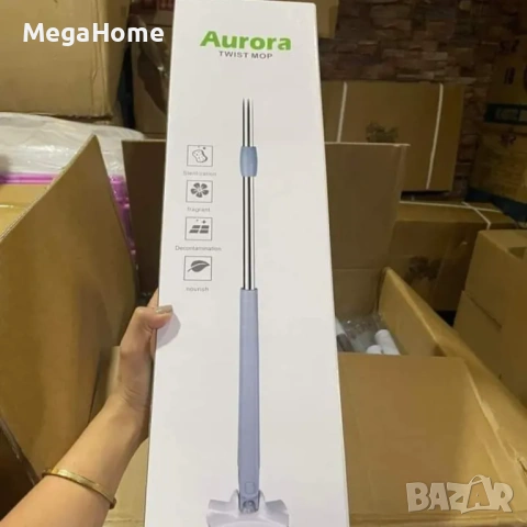 Микрофибърен моп, Въртящ се на 360°, Само изстискващ се, Перящ, Дръжка регулируема до 140 сантиметра, снимка 2 - Мопове, кофи, четки и метли - 53481382