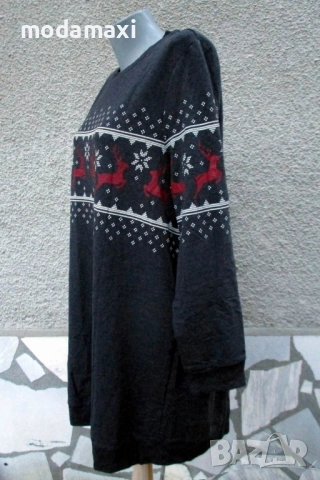 3XL/4XL Нова  блуза в сиво с еленчета, снимка 4 - Блузи с дълъг ръкав и пуловери - 52795181