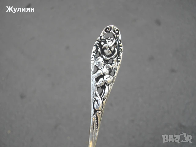 СТАРА СРЕБЪРНА ЛЪЖИЧКА С РОЗА СРЕБРО 800, снимка 3 - Антикварни и старинни предмети - 51147411