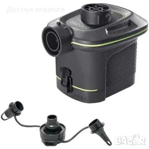 Въздушна помпа на батерии Intex, 420 л/мин, 3 конектора, 0.4 кг, черна