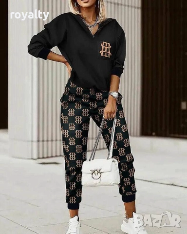 Дамски черен екип панталон с блуза 