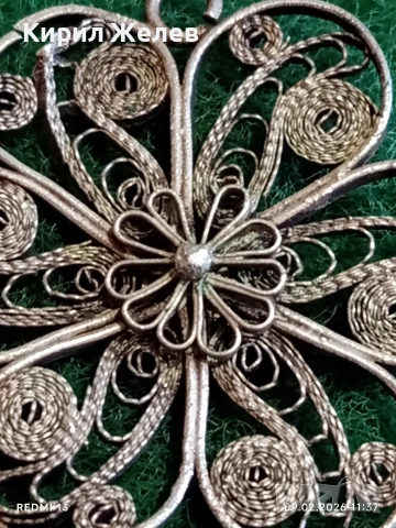 Сребърно цвете филигран, гранулация ръчна майсторска стара изработка 53052, снимка 2 - Колиета, медальони, синджири - 53411622