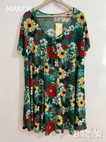 Разкошна силно еластична макси лятна разкроена рокля/туника в модерен флорален десен, снимка 1