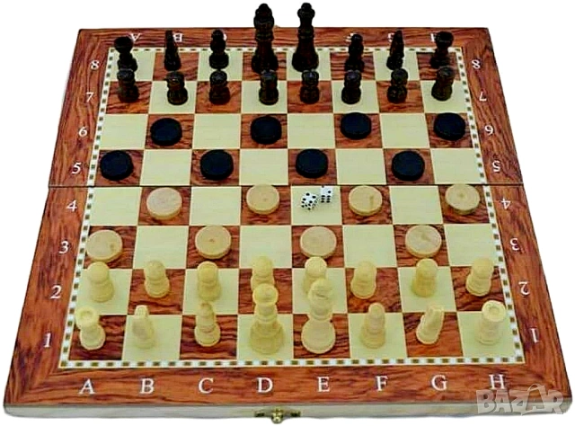 Дъска за шах, дъска за табла, голяма 48х48см, дървена шахматна дъска за табла и дама, Шахмат, Игра