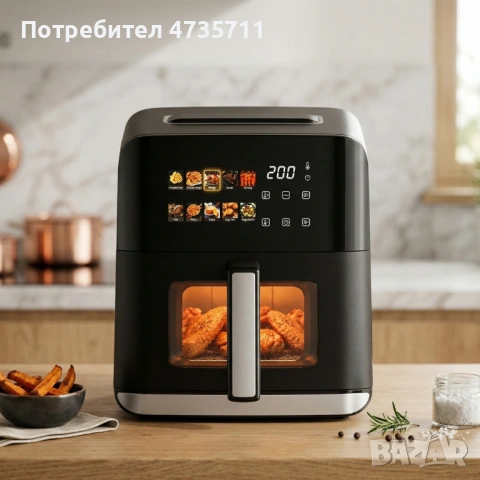 Еърфрайър с горещ въздух Oliver Voltz OV51980CE, 1200W, 4L, 10 програми, LED дисплей, прозорец, снимка 2 - Други - 54091863