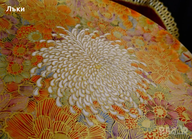 Чаша с чинии японски порцелан Satsuma Shosan Meiji,злато. , снимка 11 - Антикварни и старинни предмети - 53249715