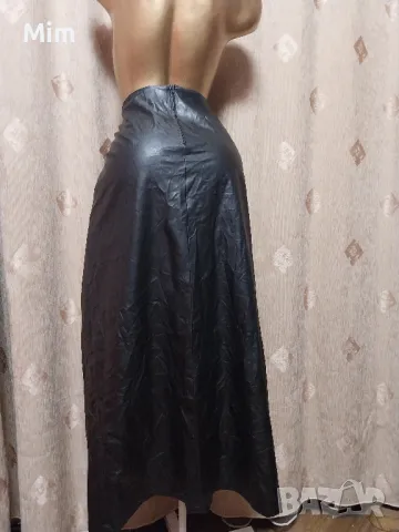 L Черна кожена дълга пола, снимка 5 - Поли - 49778833