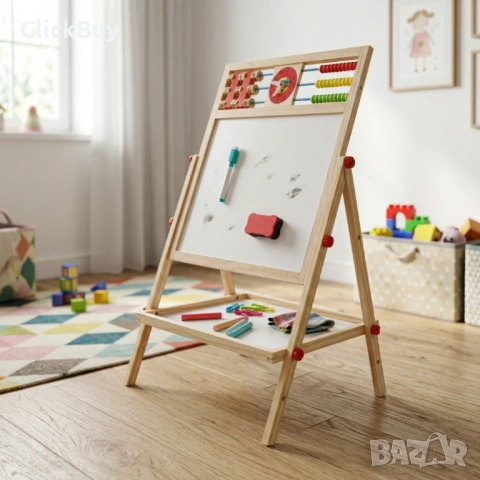 Мултифункционална образователна детска дъска с дървена рамка – за писане, рисуване и обучение