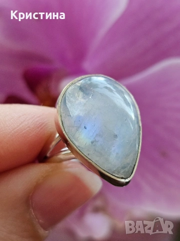 Красив сребърен пръстен с Лунен камък, снимка 2 - Пръстени - 54235057