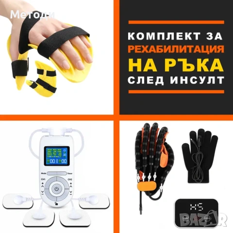 Нов Комплект от 3 Части за Рехабилитация на ръка след Инсулт – роботизирана ръкавица, електростимула