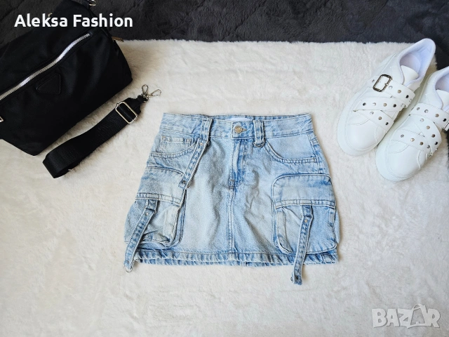 Bershka дамска къса дънкова пола , снимка 5 - Поли - 51134022