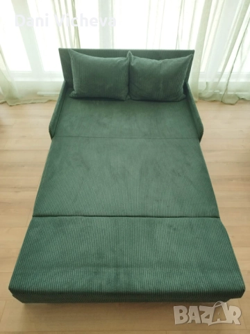 Разтегателен фотьойл зелено кадифе, снимка 3 - Дивани и мека мебел - 52830010