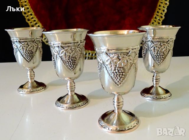 Посребрени медни чаши,лози,грозде. , снимка 6 - Антикварни и старинни предмети - 45494388