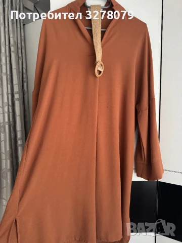 Елегантна Дамска Туника / Рокля в керемиден цвят , снимка 2 - Рокли - 50508151
