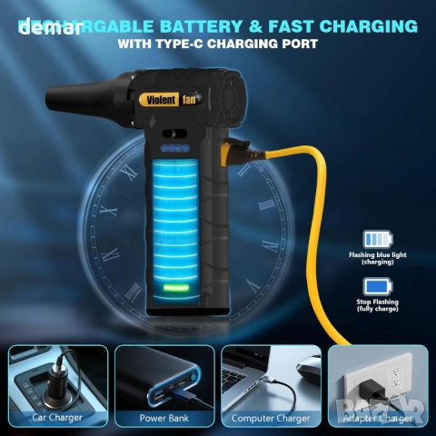 Безстепенна електрическа въздушна духалка 130000 об/мин. сгъстен въздух, черна, снимка 6 - Други стоки за дома - 52444979