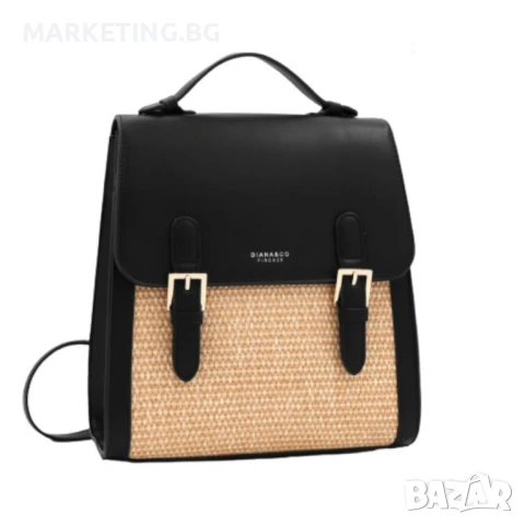 Кокетна дамска раничка, със сламени детайли, снимка 2 - Чанти - 50456875