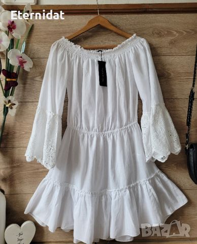 Нова бяла рокля памучна материя с бродерии , снимка 1 - Рокли - 45614174