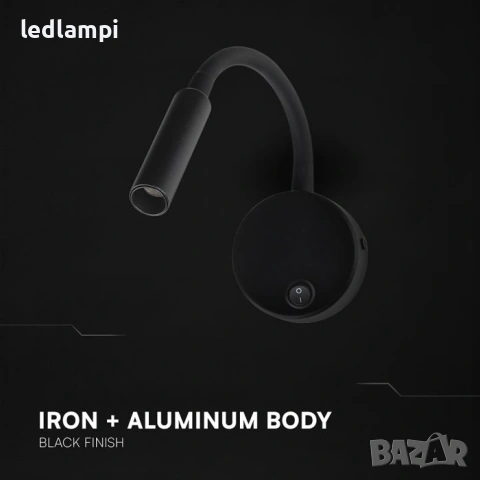 LED Аплик 3W Черен Топло Бяла Светлина, снимка 4 - Лампи за стена - 48752729