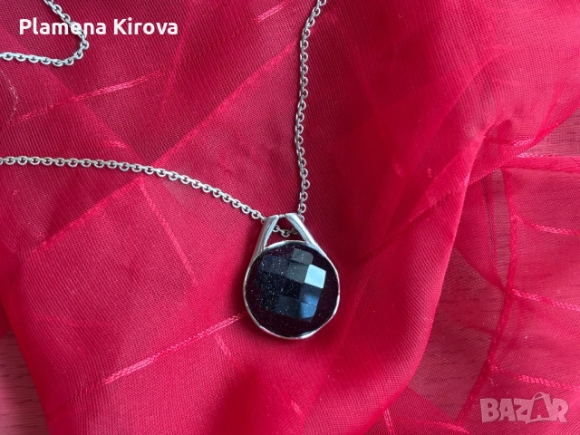 Колие с камък син голдстоун | Сребро 925, снимка 3 - Колиета, медальони, синджири - 54150140
