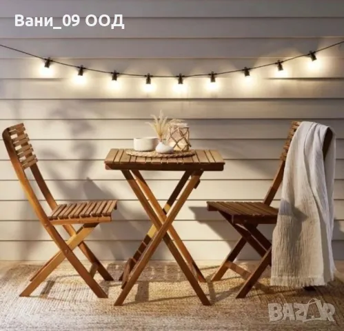 Градински сгъваем сет маса с 2 стола от акациева дървесина
