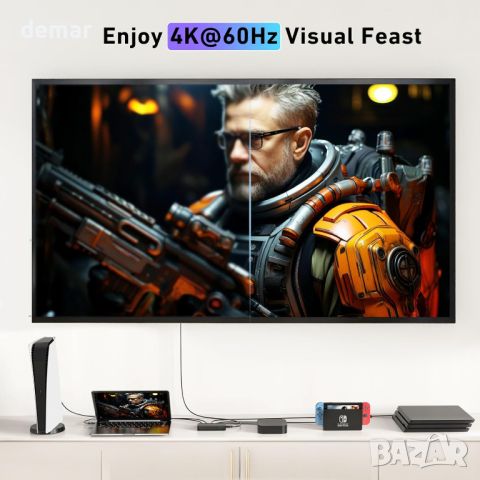 uni HDMI превключвател 5 входа - 1 изход 4K@60Hz, HDMI превключвател с дистанционно, снимка 3 - Друга електроника - 46561211