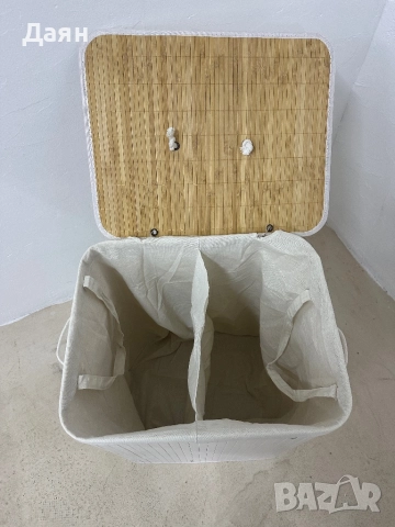 Бамбуков кош за пране SONGMICS, 120, 2 отделения, снимка 4 - Други стоки за дома - 52635865