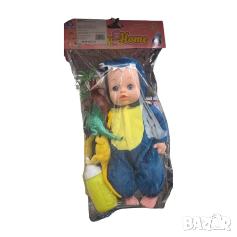 Кукла бебе с костюм динозавър + 3 динозавъра – 35 см, снимка 2 - Кукли - 52094194