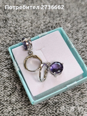 Сребърни обеци с лилав цирконий, снимка 3 - Обеци - 53712973