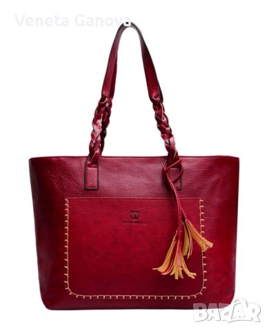 Страхотна дамска чанта  от екокожа с две дръжкичервено с д, снимка 5 - Чанти - 45489936