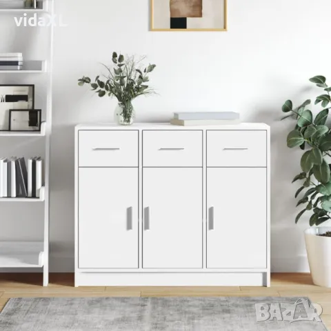 vidaXL Сайдборд, бял, 91x28x75 см, инженерно дърво(SKU:823008), снимка 3 - Други - 48588541