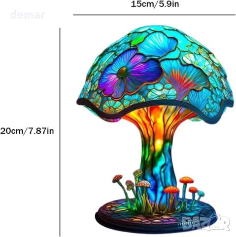 Rehenbsem Настолна декоративна нощна лампа, цветна стъклена рисувана с гъби, снимка 4 - Детски нощни лампи - 46278029