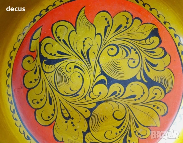 Оригинална съветска ръчно изработена купа Хохлома, винтидж, снимка 3 - Антикварни и старинни предмети - 51456776