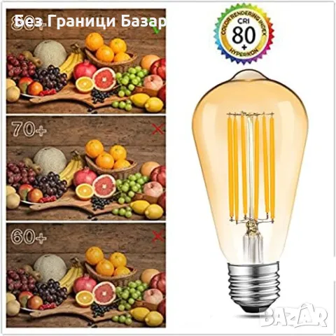 Нови 3 броя Енергоспестяващи LED ST64 крушки E27, топла светлина 2700K, снимка 3 - Крушки - 47531468