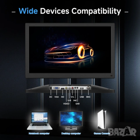 Монитор 12v 15.6” IPS, FULL HD Монитор за кола, камион, автомобил, компютър, HDMI, VGA с говорители, снимка 2 - Аксесоари и консумативи - 53873231