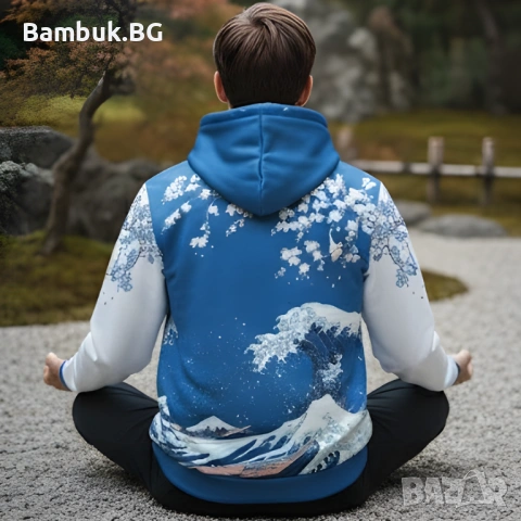 Суичър ,,Вълната” на Хокусай, снимка 4 - Суичъри - 53235944