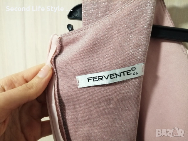 Дамска блестяща рокля в розов цвят Fervente р-р L, снимка 9 - Рокли - 53978172