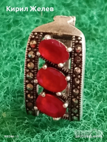 Сребърна обеца с инкрустирани кристали и ювелирно полиран ЧЕРВЕН ГРАНАТ 41831