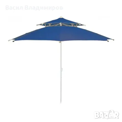 Премиум градински чадър с анти-вятър система, син, Ø220 см, снимка 1