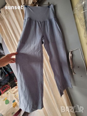 H& M ЛЕНЕН  син панталон,широки крачоли- М размер, снимка 1 - Панталони - 46430670