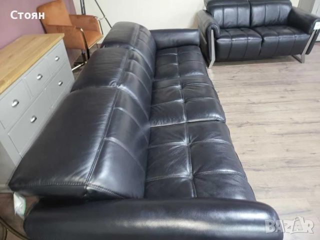 Дизайнерски черни кожени дивани тройка и двойка, снимка 9 - Дивани и мека мебел - 46474989